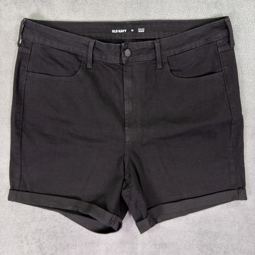 Old Navy Jean Shorts Womens 16 Black Denim High Rise WOW Cuffed Jorts Stretch
